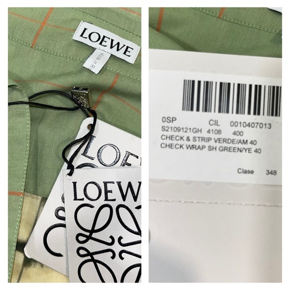 LOEWE Check Wrap Shirt Blouse Green Yellow Plaid Tunic IT 40 US 4 Cotton Silk - Picture 11 of 12
